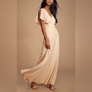 Dearly Loved Cream Flutter Sleeve Maxi Dress SZ S